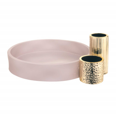 Bongelli Preziosi Modular Vaso da tavolo basso dal design moderno con portavasi tubolari in marmorino Colore: Cipria/Oro