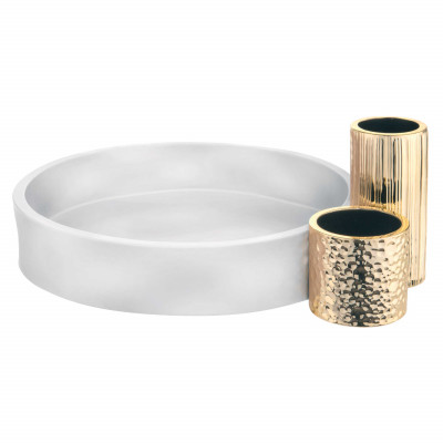 Bongelli Preziosi Modular Vaso da tavolo basso dal design moderno con portavasi tubolari in marmorino Colore: Bianco/Oro