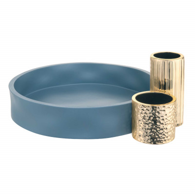 Bongelli Preziosi Modular Vaso da tavolo basso dal design moderno con portavasi tubolari in marmorino Colore: Oro/Blu Distante