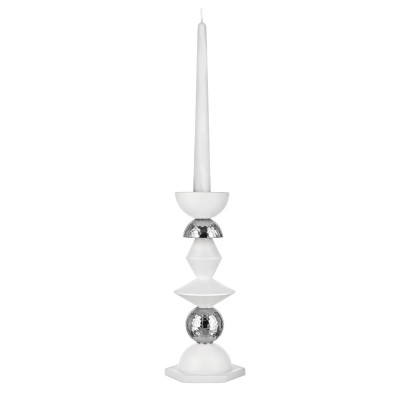 Bongelli Preziosi Liberty Candelabro alto in marmorino per una candela dal design elegante Colore: Bianco/Argento