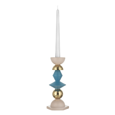 Bongelli Preziosi Liberty Candelabro alto in marmorino per una candela dal design elegante Colore: Blu/Cipria