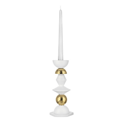 Bongelli Preziosi Liberty Candelabro alto in marmorino per una candela dal design elegante Colore: Bianco/Oro