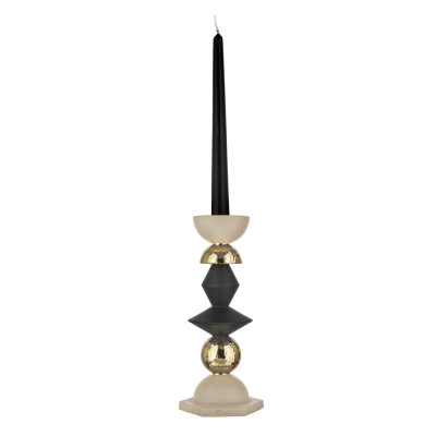 Bongelli Preziosi Liberty Candelabro alto in marmorino per una candela dal design elegante Colore: Nocciola/Oro