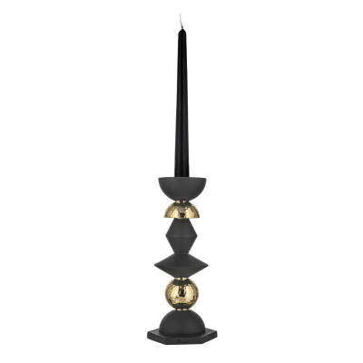 Bongelli Preziosi Liberty Candelabro alto in marmorino per una candela dal design elegante Colore: Nero/Oro