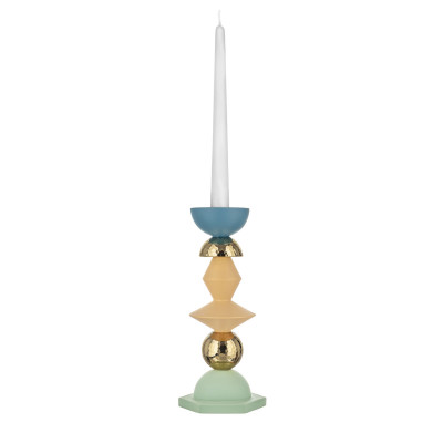 Bongelli Preziosi Liberty Candelabro alto in marmorino per una candela dal design elegante Colore: Verde/Oro