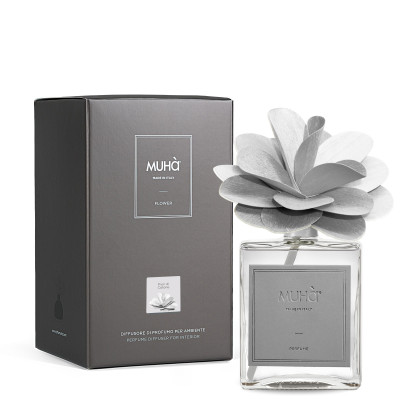 Muhà - Flower - Profumazione per ambiente diffusore in bottiglia con bastoncino a fiore - Colore: Grigio Chiaro - SKU: H519