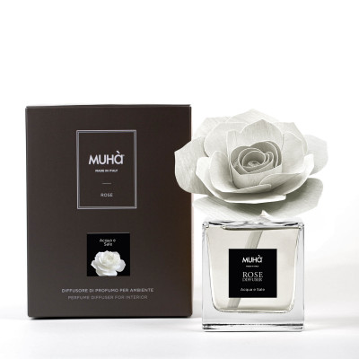 Muhà - Rose - Profumazione per ambiente diffusore in bottiglia con bastoncino a fiore - Colore: Bianco - SKU: L101