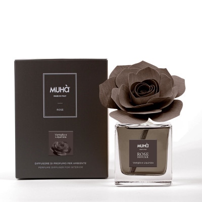 Muhà - Rose - Profumazione per ambiente diffusore in bottiglia con bastoncino a fiore - Colore: Marrone Scuro - SKU: L110