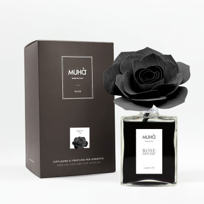  Muhà - Rose - Profumazione per ambiente diffusore in bottiglia con bastoncino a fiore - Colore: Nero - SKU: L206 