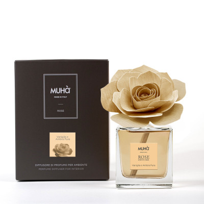 Muhà - Rose - Profumazione per ambiente diffusore in bottiglia con bastoncino a fiore - Colore: Oro - SKU: L103
