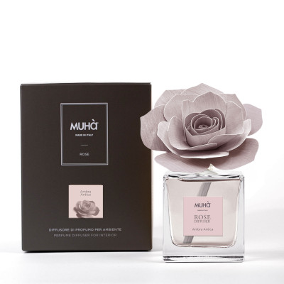Muhà - Rose - Profumazione per ambiente diffusore in bottiglia con bastoncino a fiore - Colore: Rosa Chiaro - SKU: L102