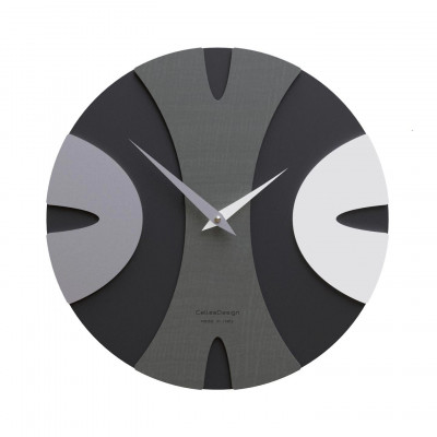 CalleaDesign - Baz - Orologio da parete rotondo in legno dal design moderno ed elegante - Colore: Radica Grigia - SKU: 10-036-84