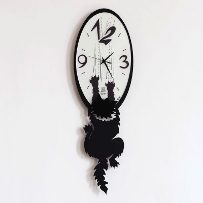Arti e Mestieri - Crazy Tommy - Orologio da parete in metallo con gatto - Colore: Nero - SKU: 0OR1869C71
