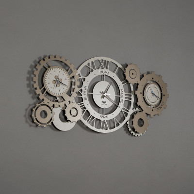 Arti e Mestieri - Orologio da parete grande ingranaggi decorativi stile industriale Fuso Meccano - Colore: Sabbia/Bronzo - SKU: 0OR3112C43