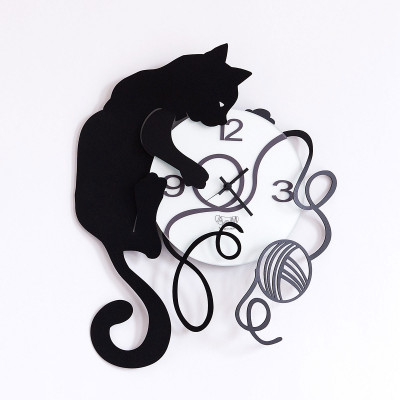 Arti e Mestieri - Gatto Gomitolo - Orologio da parete - Colore: Nero - SKU: 0OR2598C71