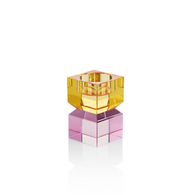 Ottaviani - Portacandela in cristallo dal design moderno basso - Colore: Rosa/Giallo - SKU: 800416P