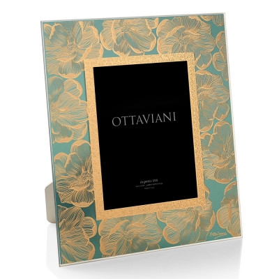 Ottaviani - Flora - Portafoto da tavolo dal design moderno ed elegante con cornice in cristallo - Colore: Verde/Oro - Foto 13x18 - SKU: 6022VO