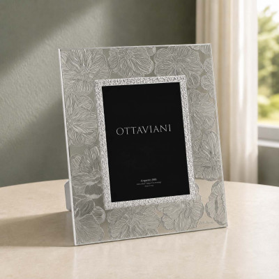 Ottaviani Flora Portafoto da tavolo dal design moderno ed elegante con cornice in cristallo Foto 13x18 Colore: Argento