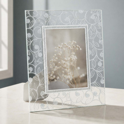 Ottaviani Riccioli Portafoto da tavolo dal design moderno ed elegante con cornice in cristallo Foto 13x18 Colore: Argento
