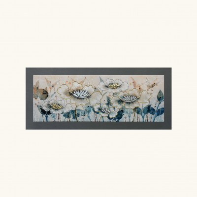 Artitalia - Quadro tema floreale in legno in rilievo dettagli in argento 155X65 - Colore: Ardesia - SKU: PCM1005-155X65