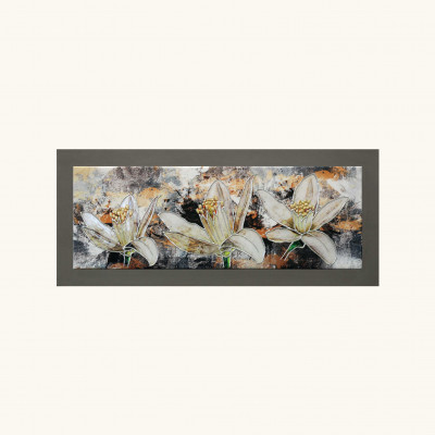 Artitalia - Quadro moderno in legno tema floreale in rilievo dettagli in argento 100X50 - Colore: Marrone - SKU: PCM1006-100X50