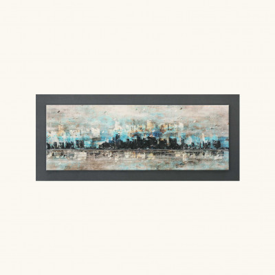 Artitalia - Quadro tema astratto skyline in rilievo in legno dettagli in argento 155X65 - Colore: Ardesia - SKU: PCM1015-155X65