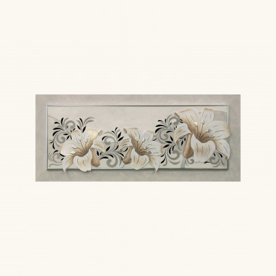  Artitalia - Quadro con tema floreale in rilievo decoro in resina e foglia argento 155x65 - SKU: PD1032 