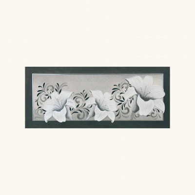  Artitalia - Quadro con tema floreale in rilievo decoro in resina e foglia argento 155x65 - Colore: Ardesia - SKU: PD1034 