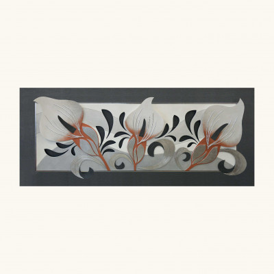  Artitalia - Quadro moderno in legno con fiori in rilievo dettagli foglia argento 155x65 - SKU: PD1076 