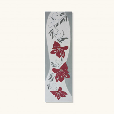  Artitalia - Quadro verticale moderno con decoro materico a fiori in rilievo 140x40 - Colore: Rosso - SKU: PD453 