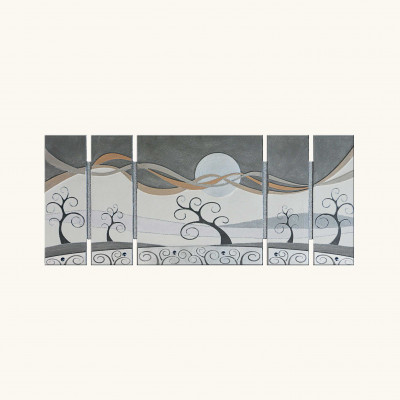  Artitalia - Quadro dipinto in rilievo su legno con glitter e foglia argento moderno 150x65 - SKU: PD636 