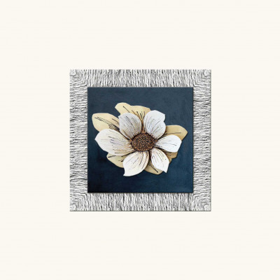  Artitalia - Quadretto in legno con tema floreale in rilievo dettagli foglia argento 70x70 - Colore: Ardesia - SKU: PDF751 