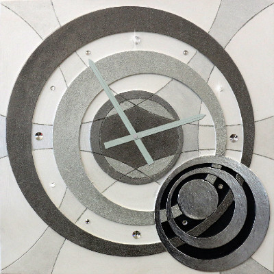Artitalia - Orologio da parete moderno in legno decoro materico e foglia argento "Planet" - Colore: Grigio - SKU: PDOR502