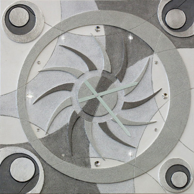 Artitalia - Orologio da parete moderno in rilievo decori materici e foglia argento "Astral" - Colore: Grigio - SKU: PDOR506