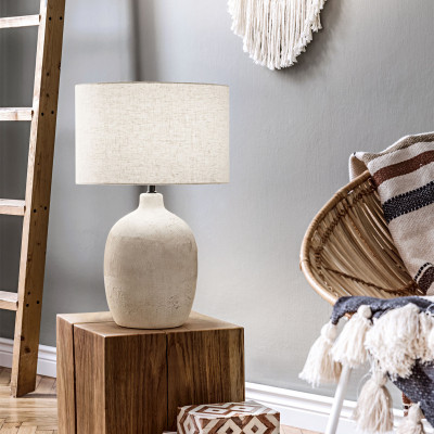  Perenz - Tribale - Lamapada da tavolo moderna in ceramica con paralume in tessuto - Colore: Beige - 1 Lampadina E27 60W - IP20 - SKU: 8287BG 