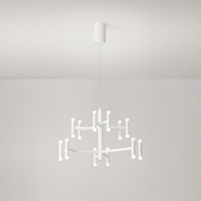 Perenz - Candles - Lampada a sospensione a led struttura in metallo e diffusori in acrilico - Colore: Bianco - 12 Lampadine - Led Integrato - 68W - Lumen 4690 - Gradi Kelvin 3000k Luce Calda - IP20 - SKU: 8268BLC