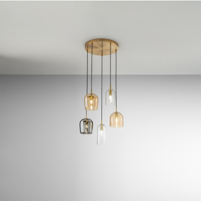 Perenz - Coro - Lampada a sospensione con 5 diffusori in vetro dal design moderno ed elegante - 5 Lampadine E14 40W - IP20 - SKU: 6938MC