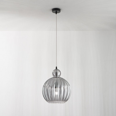 Perenz - Lia - Lampada a sospensione grande con diffusore in vetro a boccia - Colore: Grigio Fumè - 1 Lampadina - E27 - 40W - IP20 - SKU: 8502FU