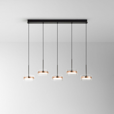 Perenz - Aere - Lampada a sospensione lineare a led struttura in metallo diffusori in vetro - Colore: Oro Rosa - 5 Lampadine - Led Integrato - 63W - Lumen 2772 - Gradi Kelvin 3000k Luce Calda - IP20 - SKU: 8218ORLC