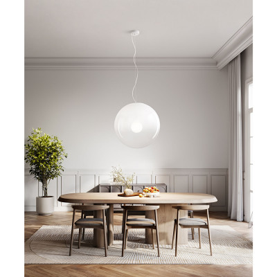 Perenz - Moon - Lampada a sospensione struttura in metallo diffusore grande a boccia di vetro - Colore: Bianco - 1 Lampadina E27 40W - IP20 - SKU: 8500B