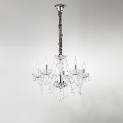 Perenz - Venezia - Lampadario in metallo 5 braccia in vetro soffiato pendagli decorati in vetro - Colore: Trasparente - 5 Lampadine E14 40W - IP20 - SKU: 6816TR