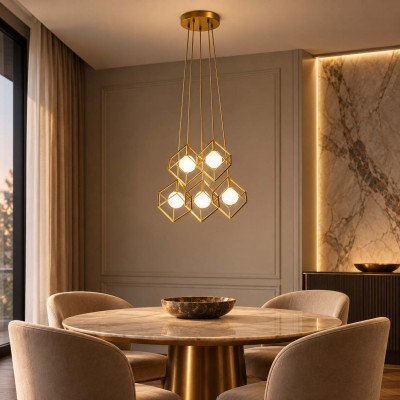 Perenz Cube Lampadario moderno con in metallo 5 diffusori a grappolo Colore: Oro
