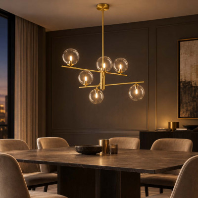 Perenz Pyrex Lampadario moderno in metallo con 6 diffusori a boccia in vetro Colore: Ottone