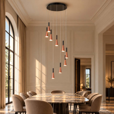 Perenz Cone Lampadario ragno a led con corpo in metallo e 9 diffusori conici pendenti Colore: Oro Rosa