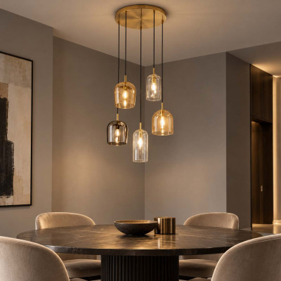 Perenz Coro Lampadario rotondo moderno con 5 diffusori in vetro pendenti