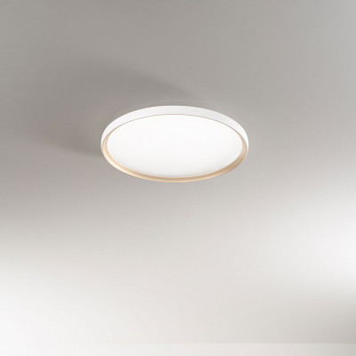 Perenz - Halo - Plafoniera da soffitto piccola con led dimmerabile struttura in metallo rotonda - Colore: Bianco/Oro - 1 Lampadina - Led Integrato - 40W - Lumen 3505 - Gradi Kelvin 3000k-4000k-6000k - IP20 - SKU: 8386BCT