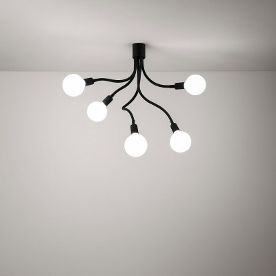 Perenz - Bulbo - Plafoniera in stile moderno 5 braccia orientabili in metallo e gomma - Colore: Nero - 5 Lampadine E27 60W - SKU: 6680N