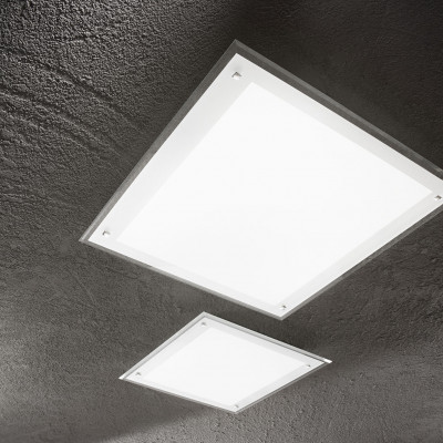 Perenz - Plain - Plafoniera led grande con struttura in metallo e diffusore quadrato in vetro - Colore: Bianco - 1 Lampadina Led Integrato 40W - Lumen 3200 - Gradi Kelvin 3000k-4000k - IP20 - SKU: 8394BCT