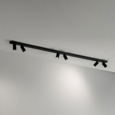 Perenz - Oddy - Plafoniera lunga in alluminio con faretti orientabili rotondi - Colore: Nero - 6 Lampadine - GU10 - 50W - IP20 - SKU: 8175N