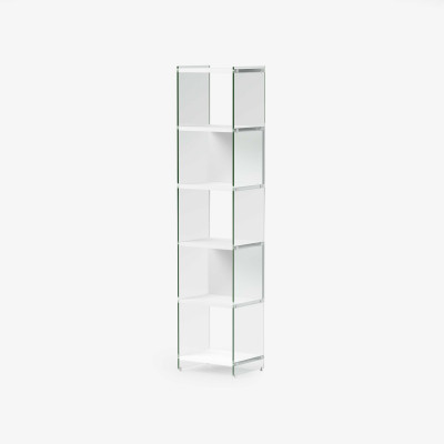 Pezzani - Byblos - Libreria componibile moderna fianchi in vetro temperato e ripiani in legno - Colore: Bianco - SKU: 0/70A-45#T-77